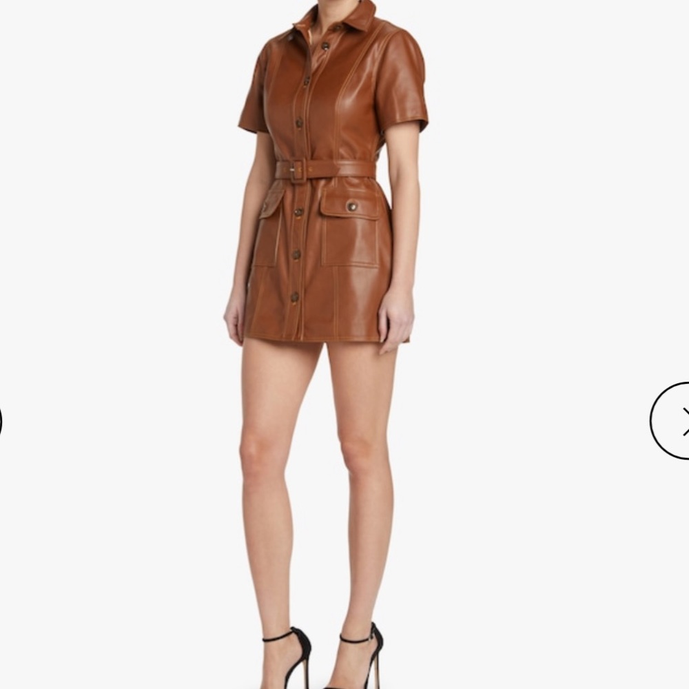 Divine Heritage Vegan Leather Belted Shirt Dress